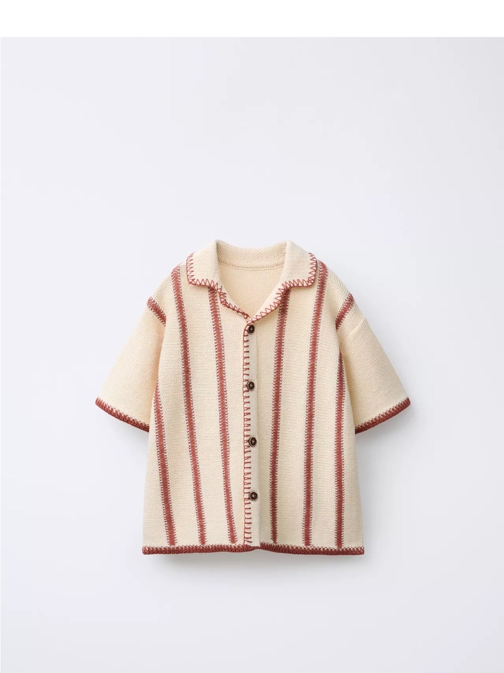 Cream Knit Button Cardigan with Rust Stripes zara